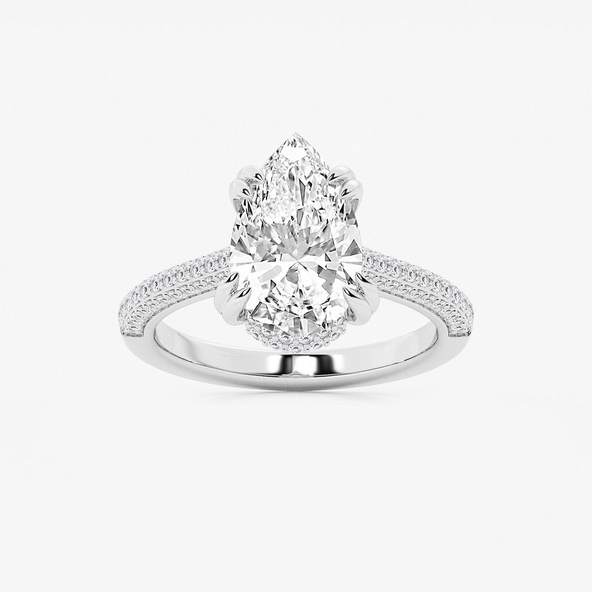 3 1/2 ctw Pear Lab Grown Diamond Double Prong Hidden Halo Engagement Ring