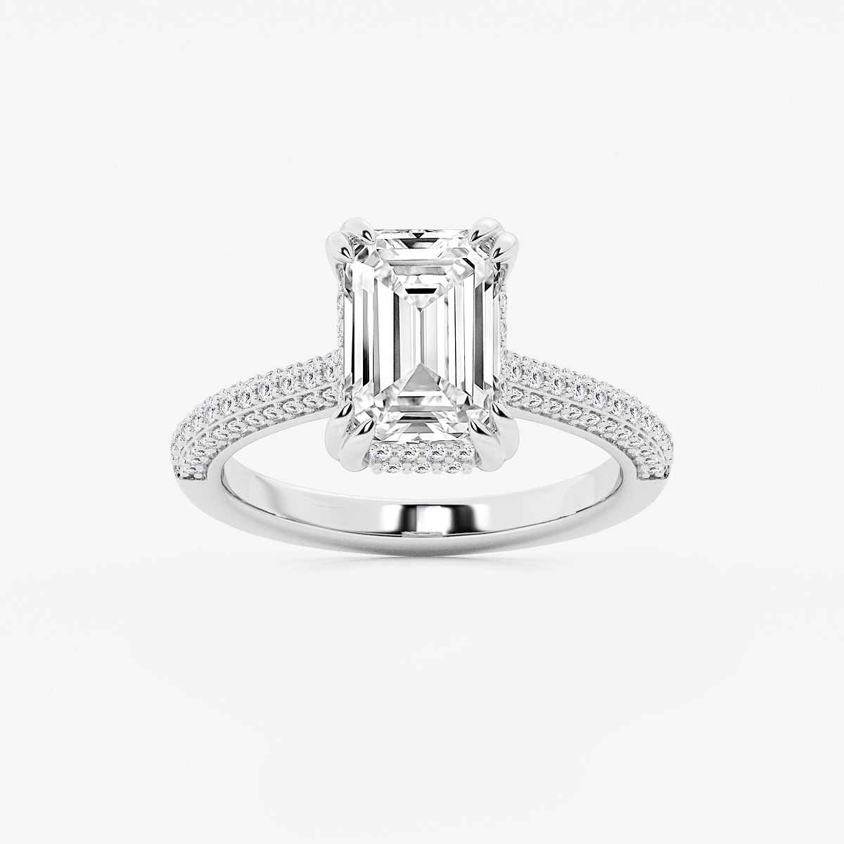 3 1/2 ctw Emerald Lab Grown Diamond Double Prong Hidden Halo Engagement Ring
