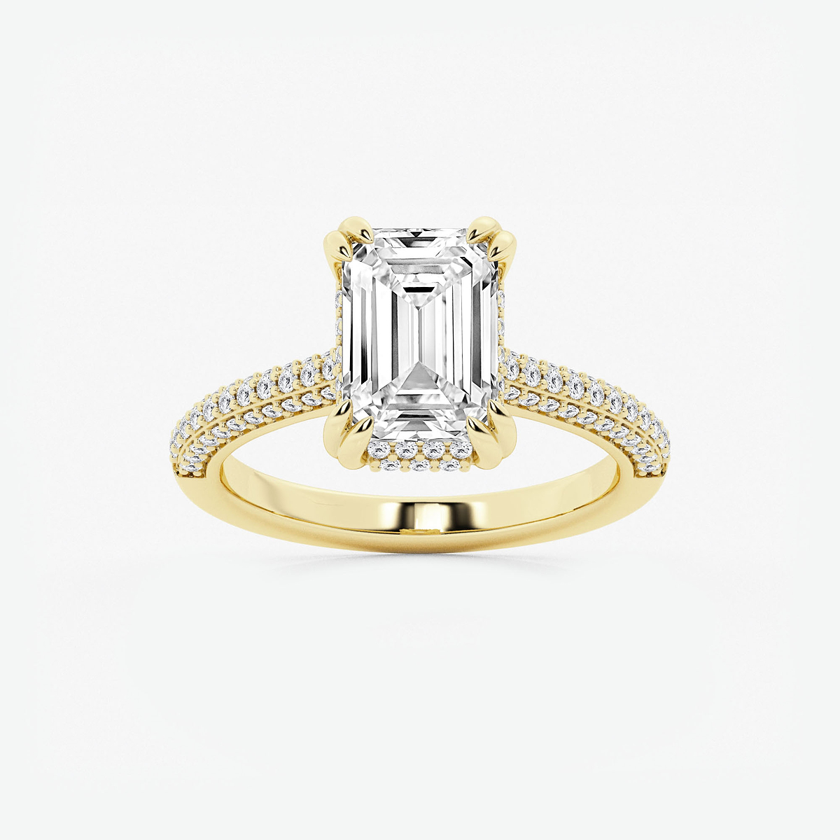 3 1/2 ctw Emerald Lab Grown Diamond Double Prong Hidden Halo Engagement Ring