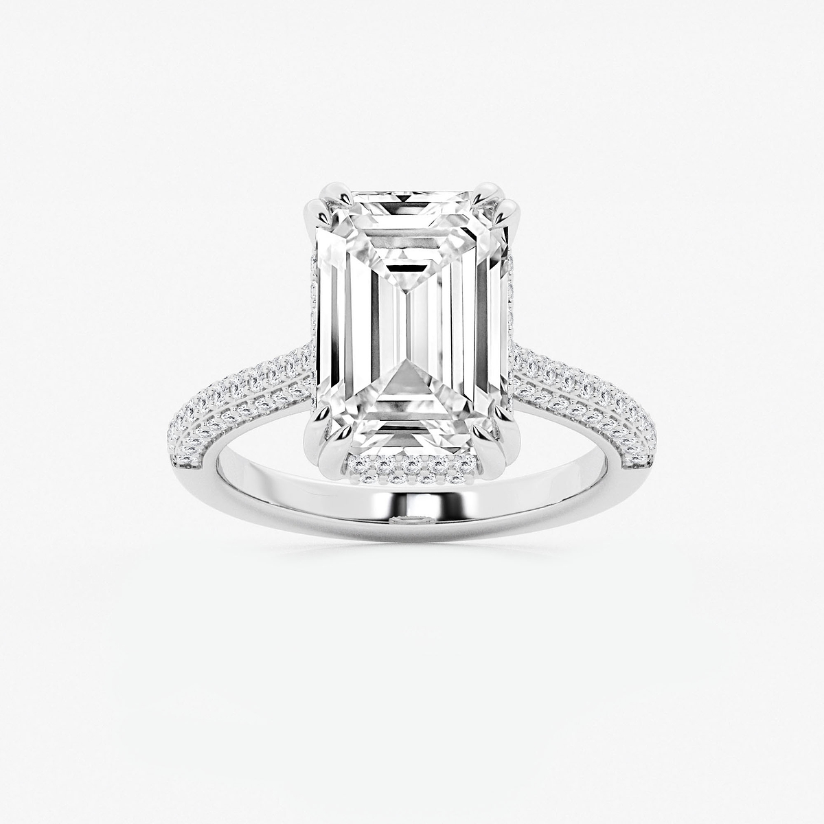6 1/2 ctw Emerald Lab Grown Diamond Double Prong Hidden Halo Engagement Ring