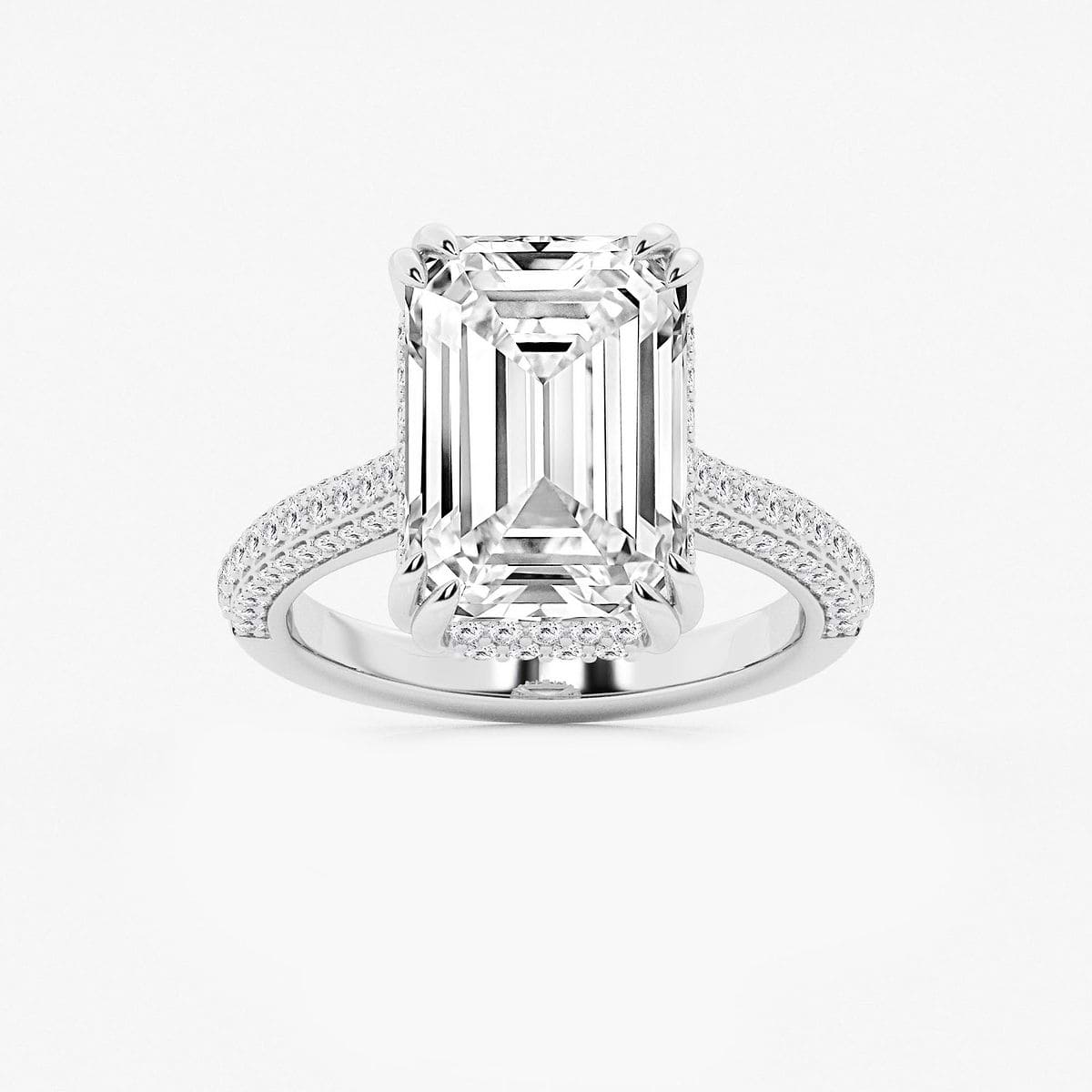8 3/4 ctw Emerald Lab Grown Diamond Double Prong Hidden Halo Engagement Ring
