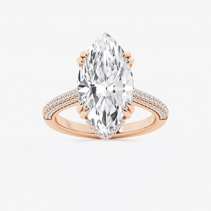 Lyra - 6 1/2 ctw Marquise Lab Grown Diamond Double Prong Hidden Halo Engagement Ring