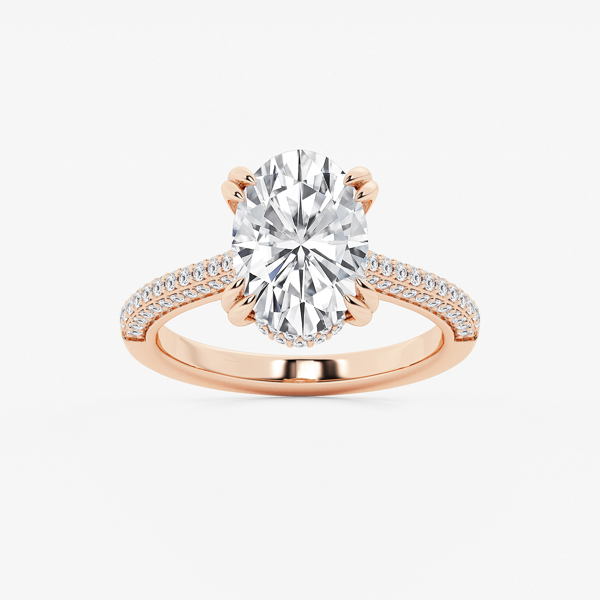 3 1/2 ctw Oval Lab Grown Diamond Double Prong Hidden Halo Engagement Ring