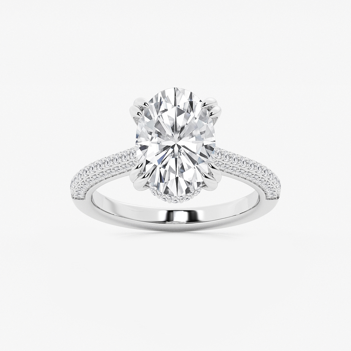 3 1/2 ctw Oval Lab Grown Diamond Double Prong Hidden Halo Engagement Ring