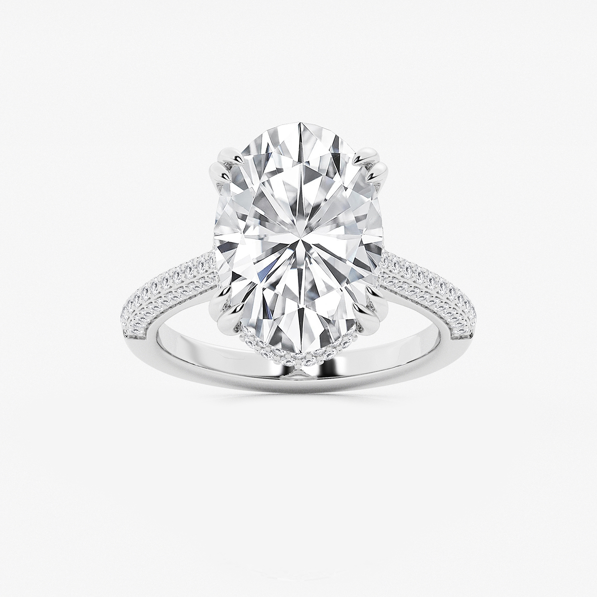 6 1/2 ctw Oval Lab Grown Diamond Double Prong Hidden Halo Engagement Ring