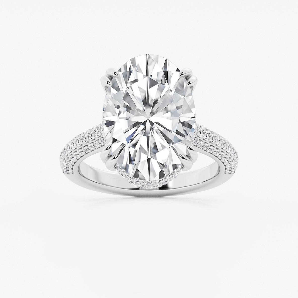 8 3/4 ctw Oval Lab Grown Diamond Double Prong Hidden Halo Engagement Ring