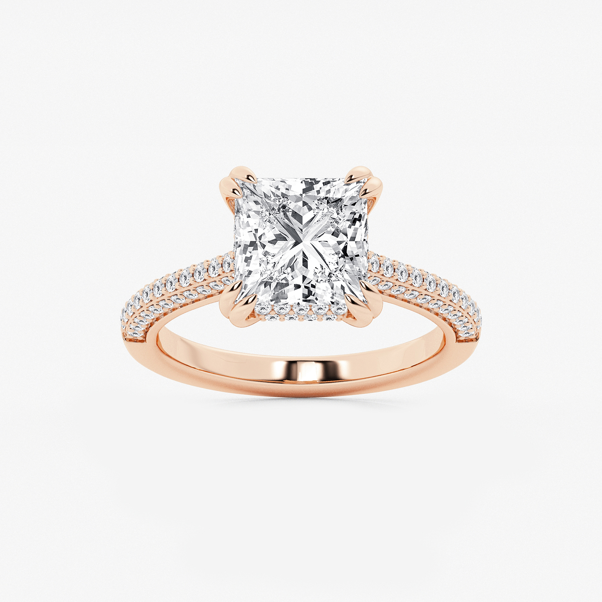 3 1/2 ctw Princess Lab Grown Diamond Double Prong Hidden Halo Engagement Ring