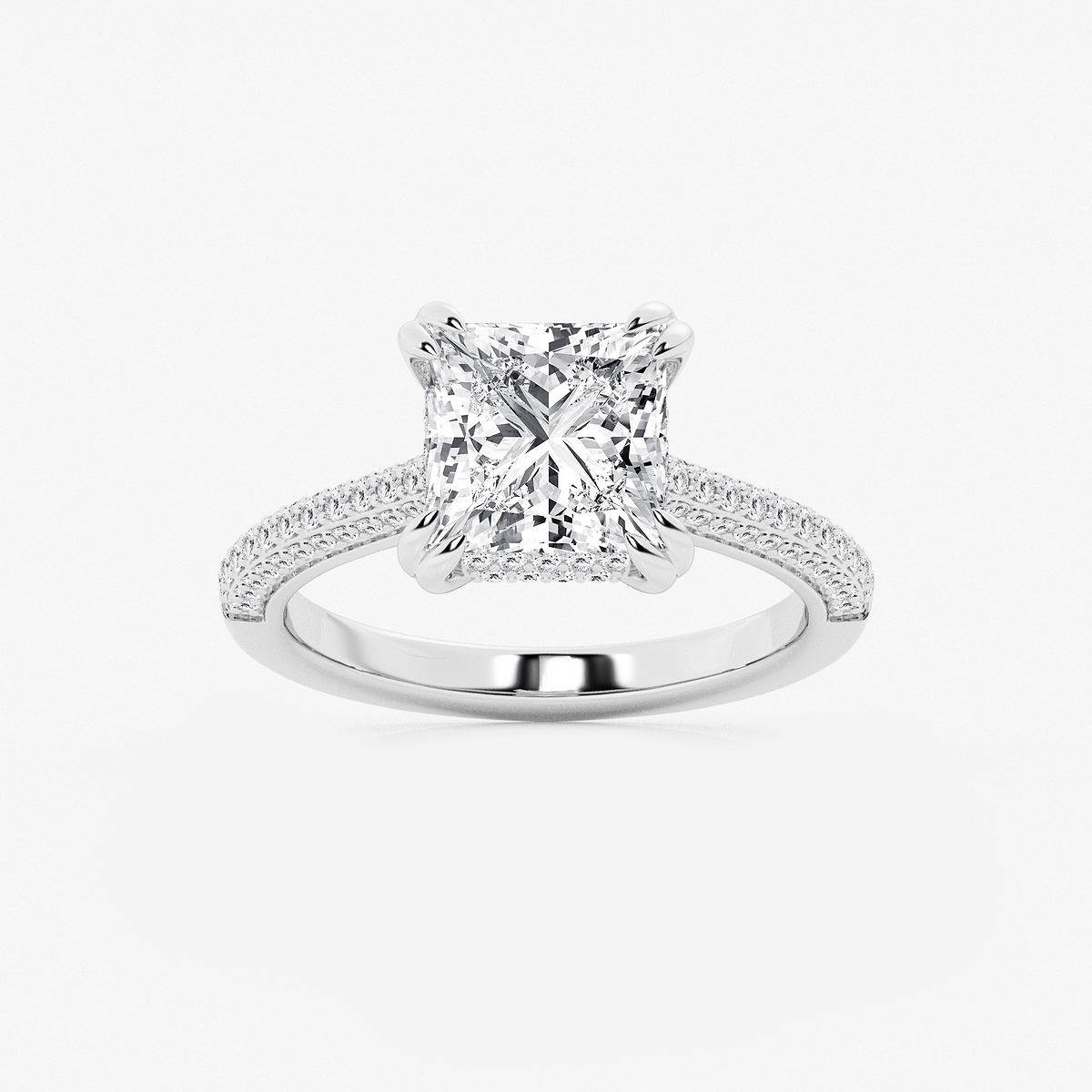 3 1/2 ctw Princess Lab Grown Diamond Double Prong Hidden Halo Engagement Ring