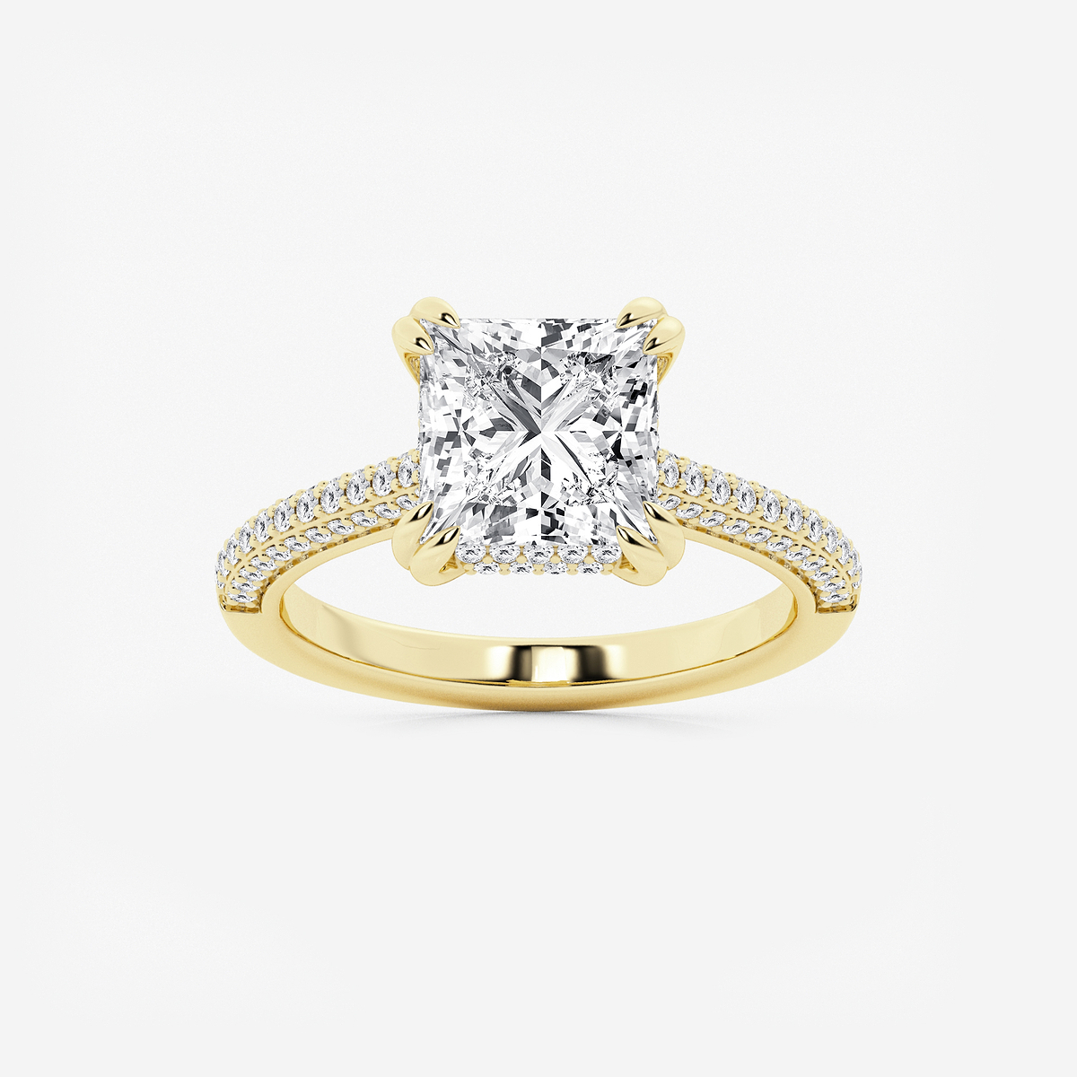 3 1/2 ctw Princess Lab Grown Diamond Double Prong Hidden Halo Engagement Ring