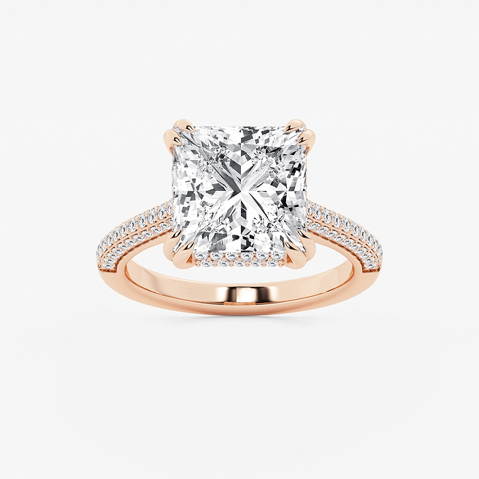 Lyra - 6 1/2 ctw Princess Lab Grown Diamond Double Prong Hidden Halo Engagement Ring