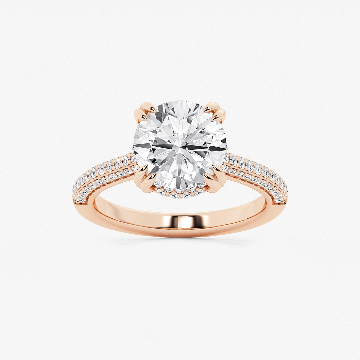 3 1/2 ctw Round Lab Grown Diamond Double Prong Hidden Halo Engagement Ring