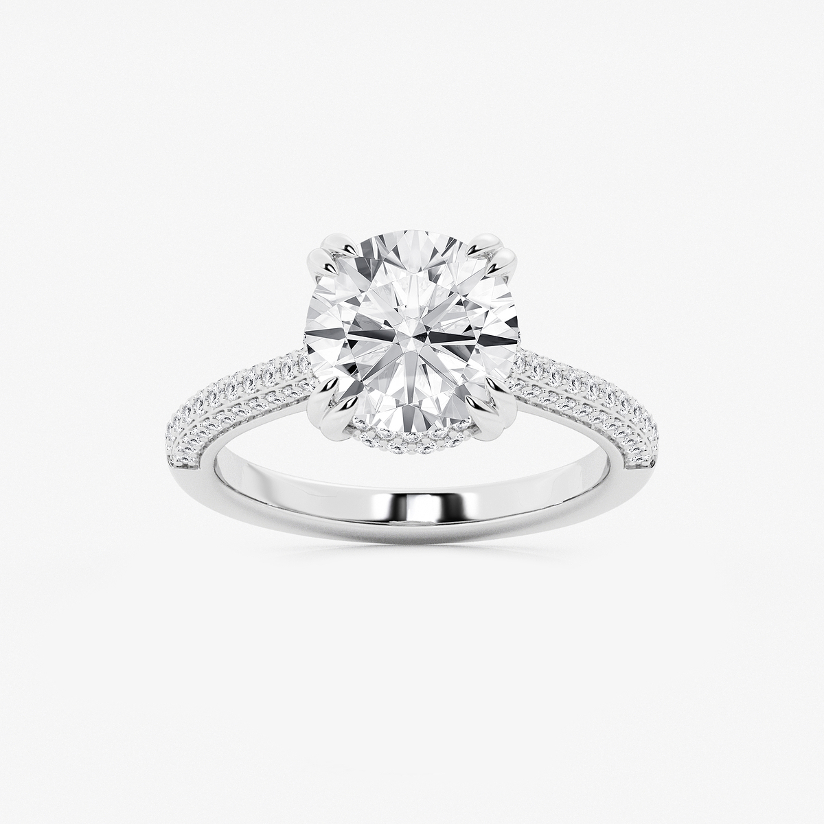 3 1/2 ctw Round Lab Grown Diamond Double Prong Hidden Halo Engagement Ring