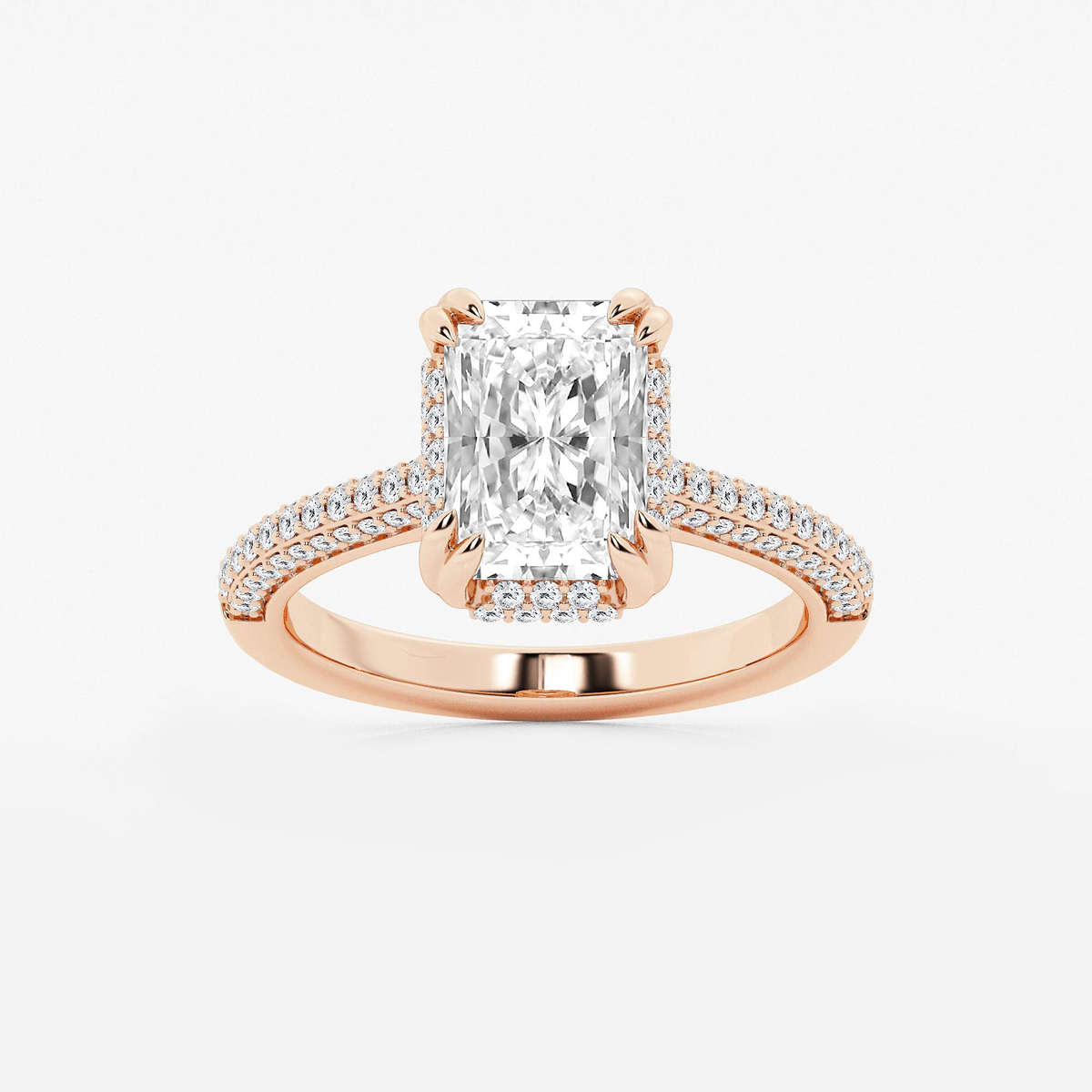 3 1/2 ctw Radiant Lab Grown Diamond Double Prong Hidden Halo Engagement Ring