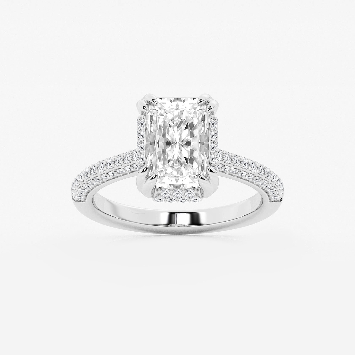 3 1/2 ctw Radiant Lab Grown Diamond Double Prong Hidden Halo Engagement Ring
