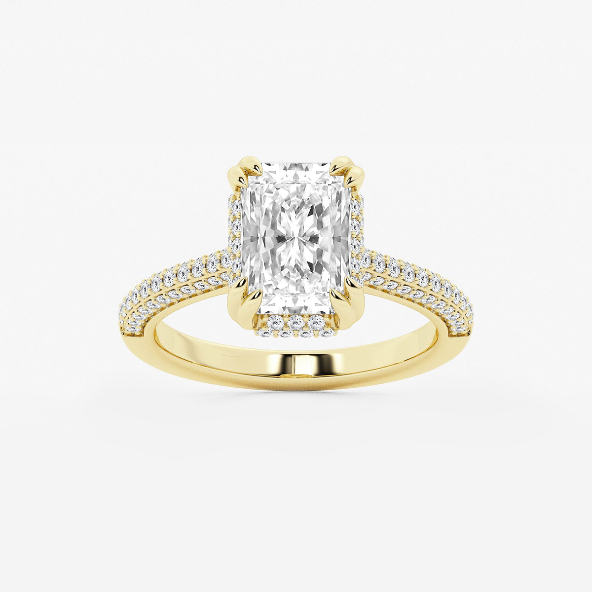 3 1/2 ctw Radiant Lab Grown Diamond Double Prong Hidden Halo Engagement Ring
