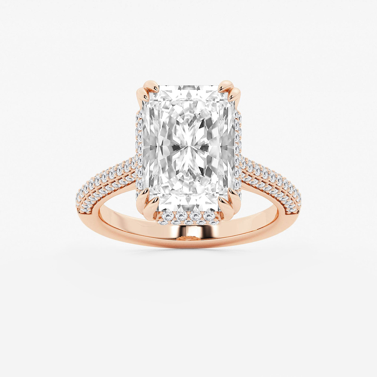 6 1/2 ctw Radiant Lab Grown Diamond Double Prong Hidden Halo Engagement Ring