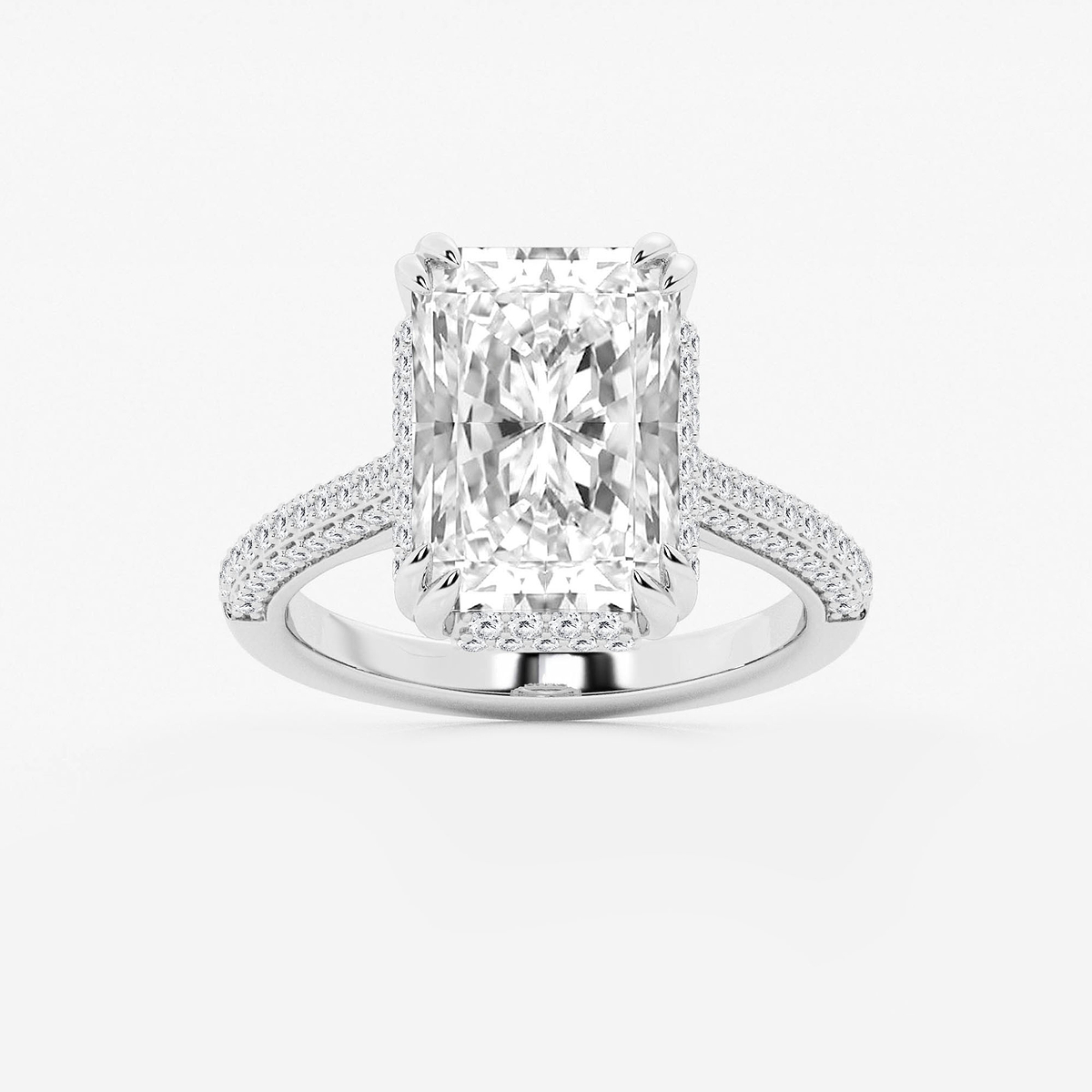 6 1/2 ctw Radiant Lab Grown Diamond Double Prong Hidden Halo Engagement Ring