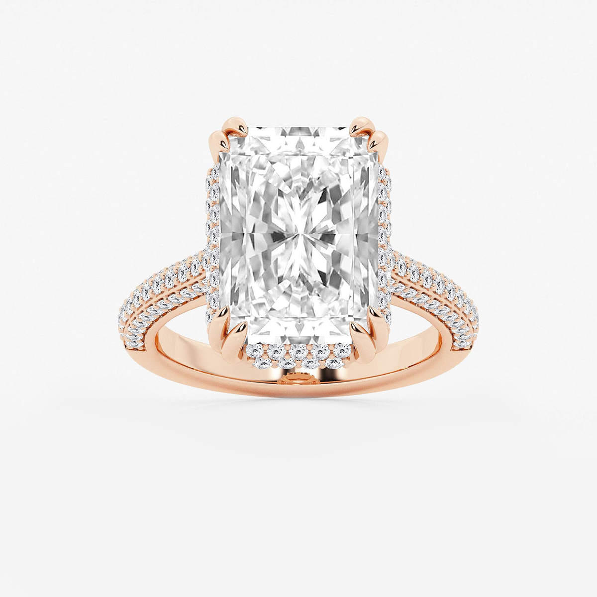 8 3/4 ctw Radiant Lab Grown Diamond Double Prong Hidden Halo Engagement Ring