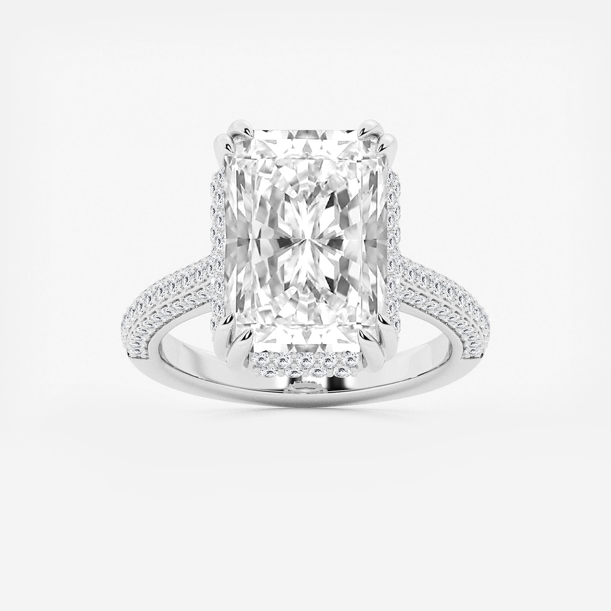8 3/4 ctw Radiant Lab Grown Diamond Double Prong Hidden Halo Engagement Ring