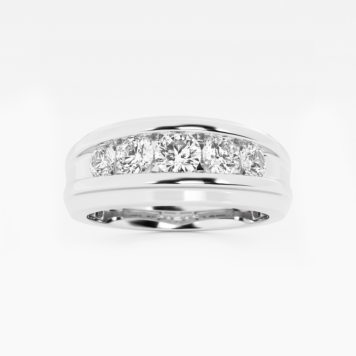 1 ctw Round Lab Grown Diamond Mens Channel Set Wedding Band 14K White Gold, F, VS2
