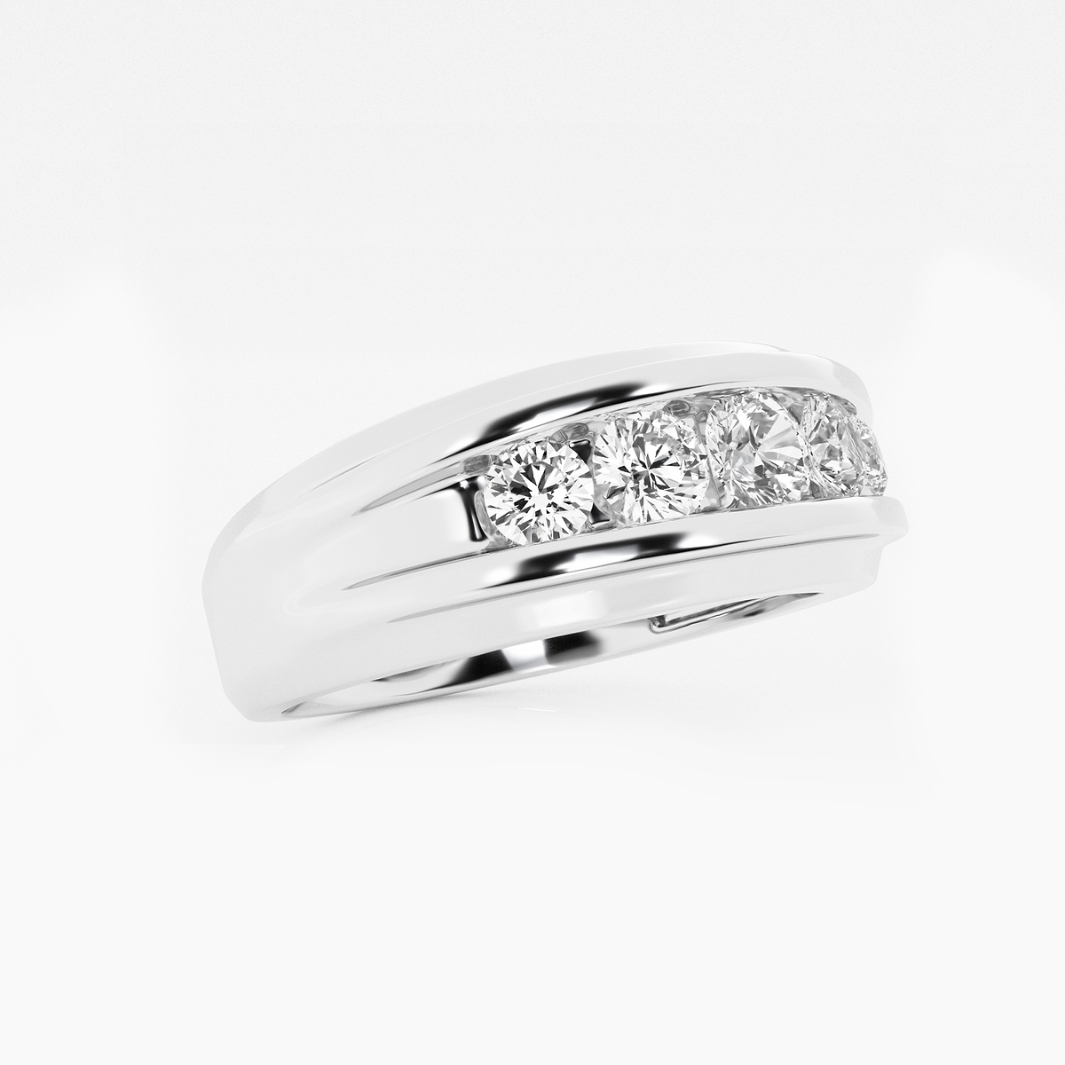 1 ctw Round Lab Grown Diamond Mens Channel Set Wedding Band 14K White Gold, F, VS2