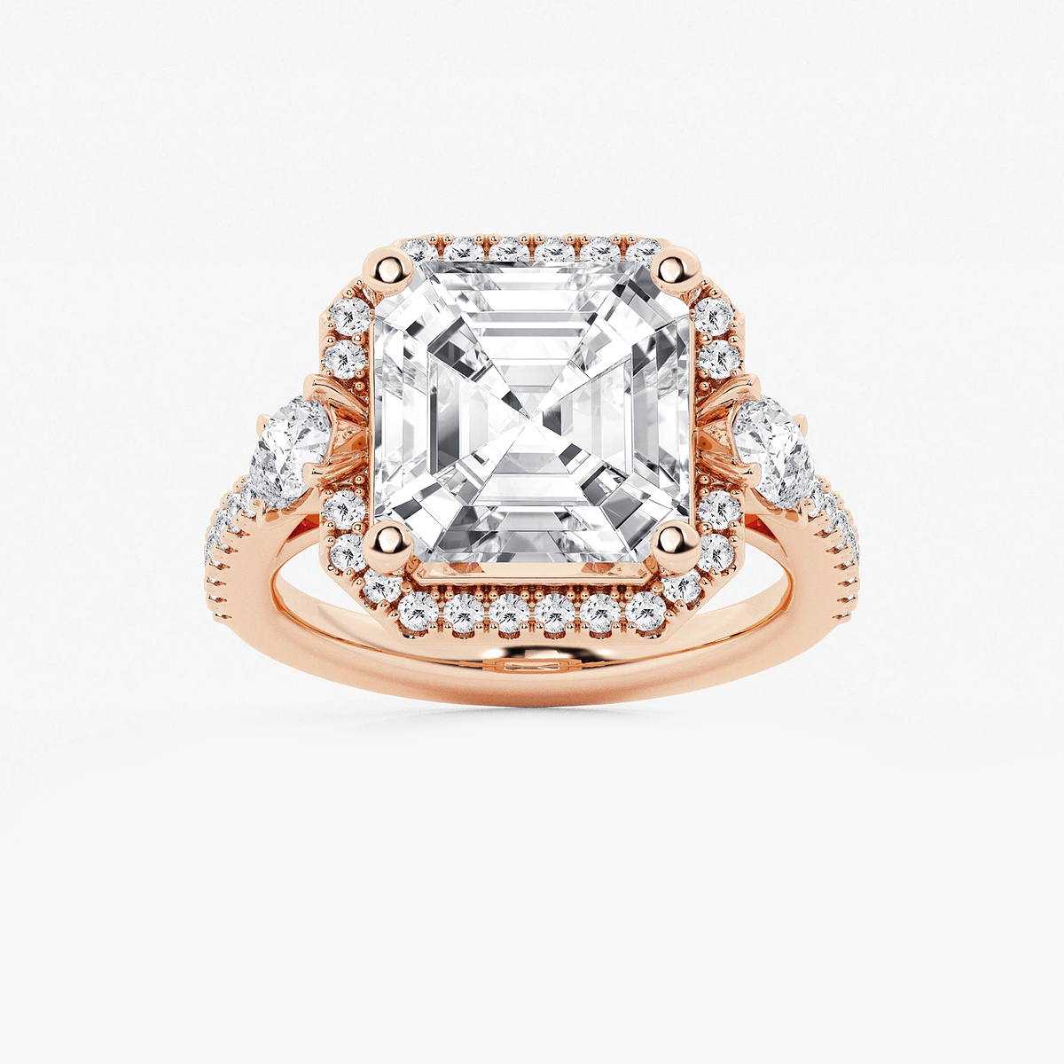 8 ctw Asscher Lab Grown Diamond Halo Engagement Ring