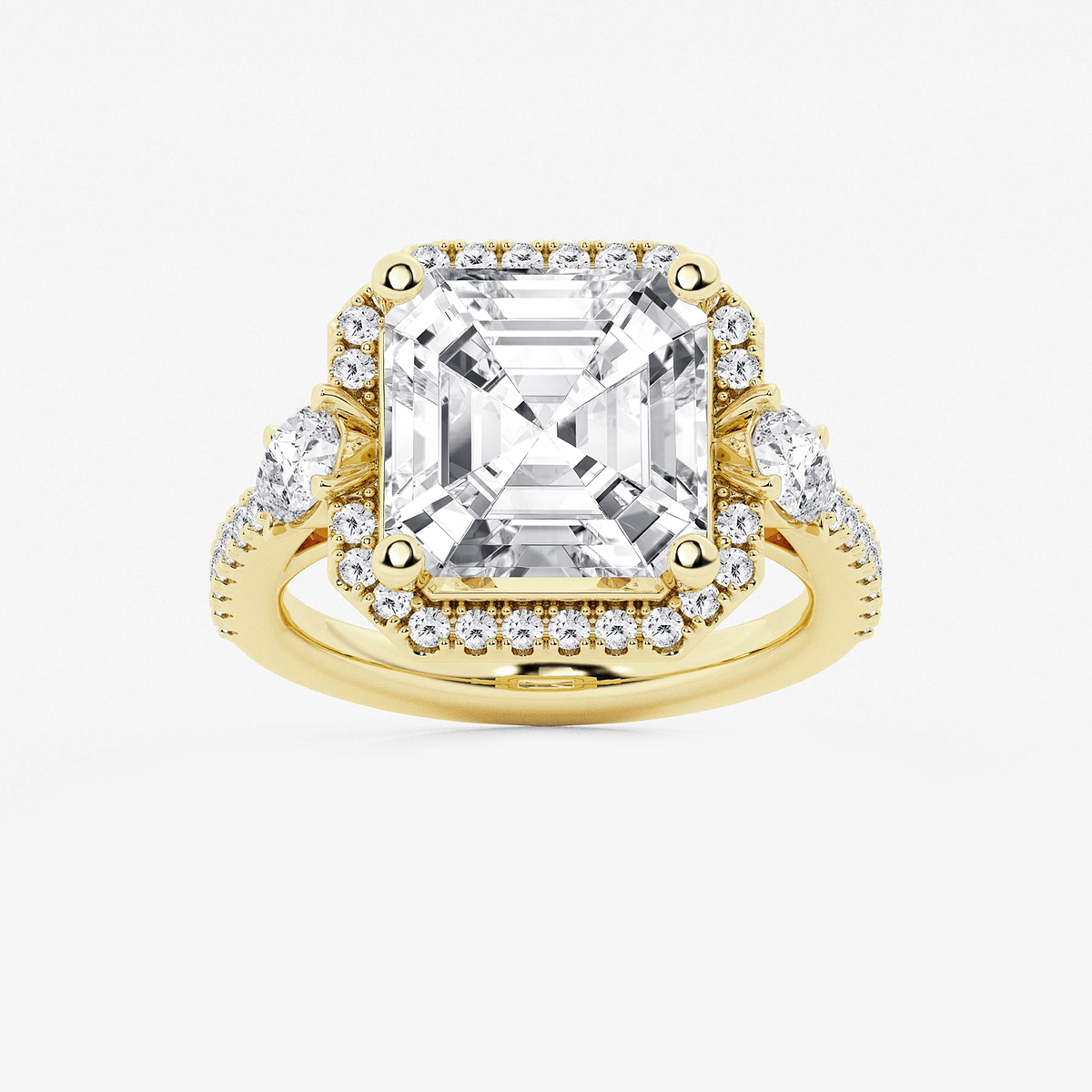 8 ctw Asscher Lab Grown Diamond Halo Engagement Ring