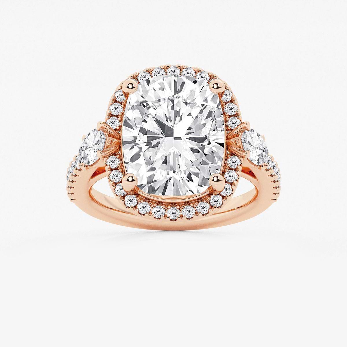 Badgley Mischka Colorless 9 ctw Elongated Cushion Lab Grown Diamond Halo Engagement Ring