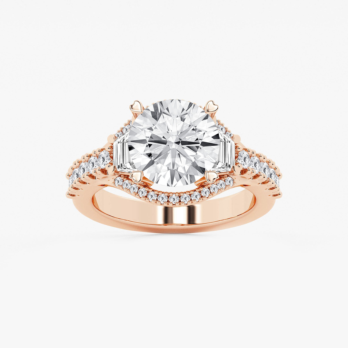 5 ctw Round Lab Grown Diamond Side Stone Engagement Ring