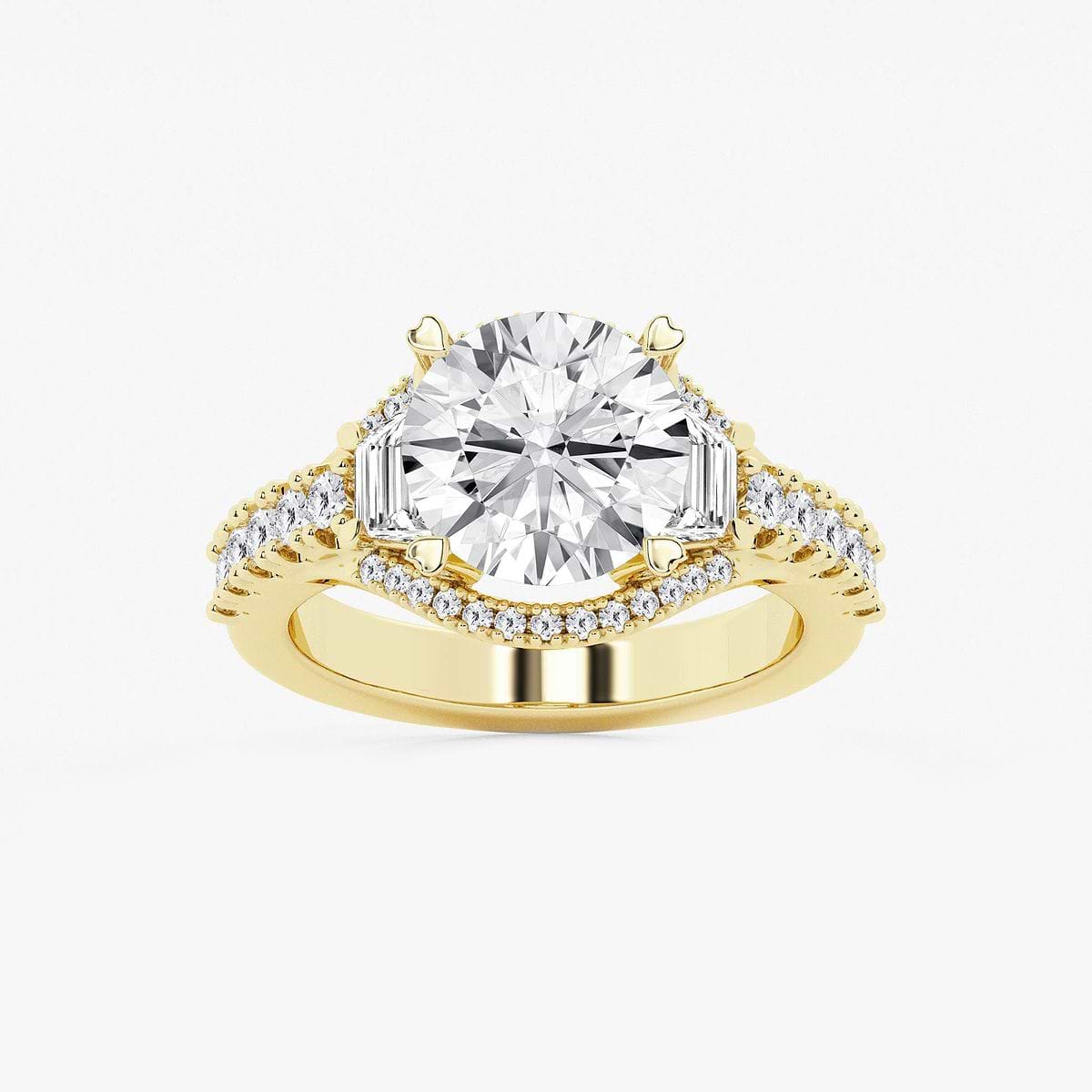 5 ctw Round Lab Grown Diamond Side Stone Engagement Ring