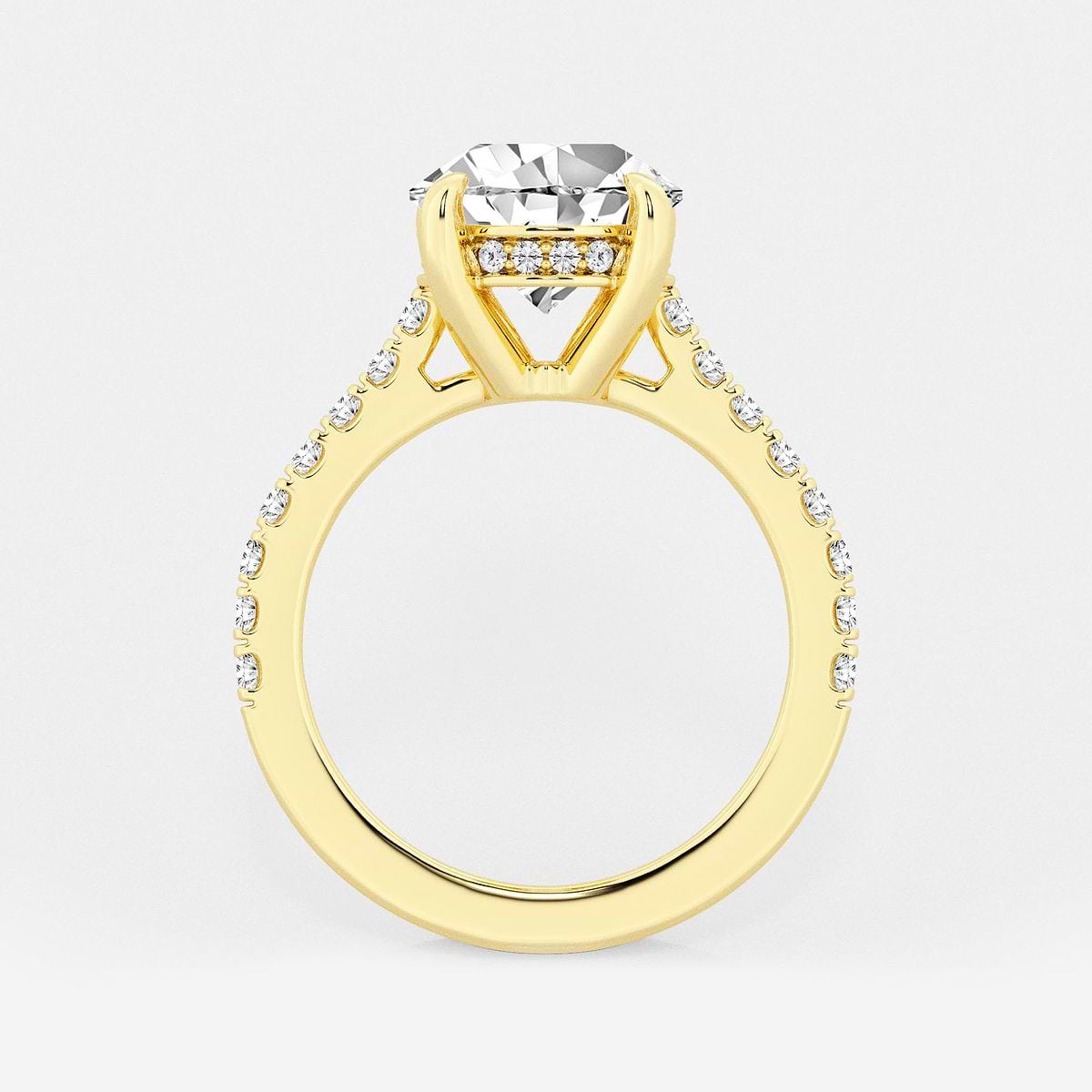 4 1/3 ctw Pear Lab Grown Diamond Hidden Halo Engagement Ring 18K Yellow Gold, F, VS2