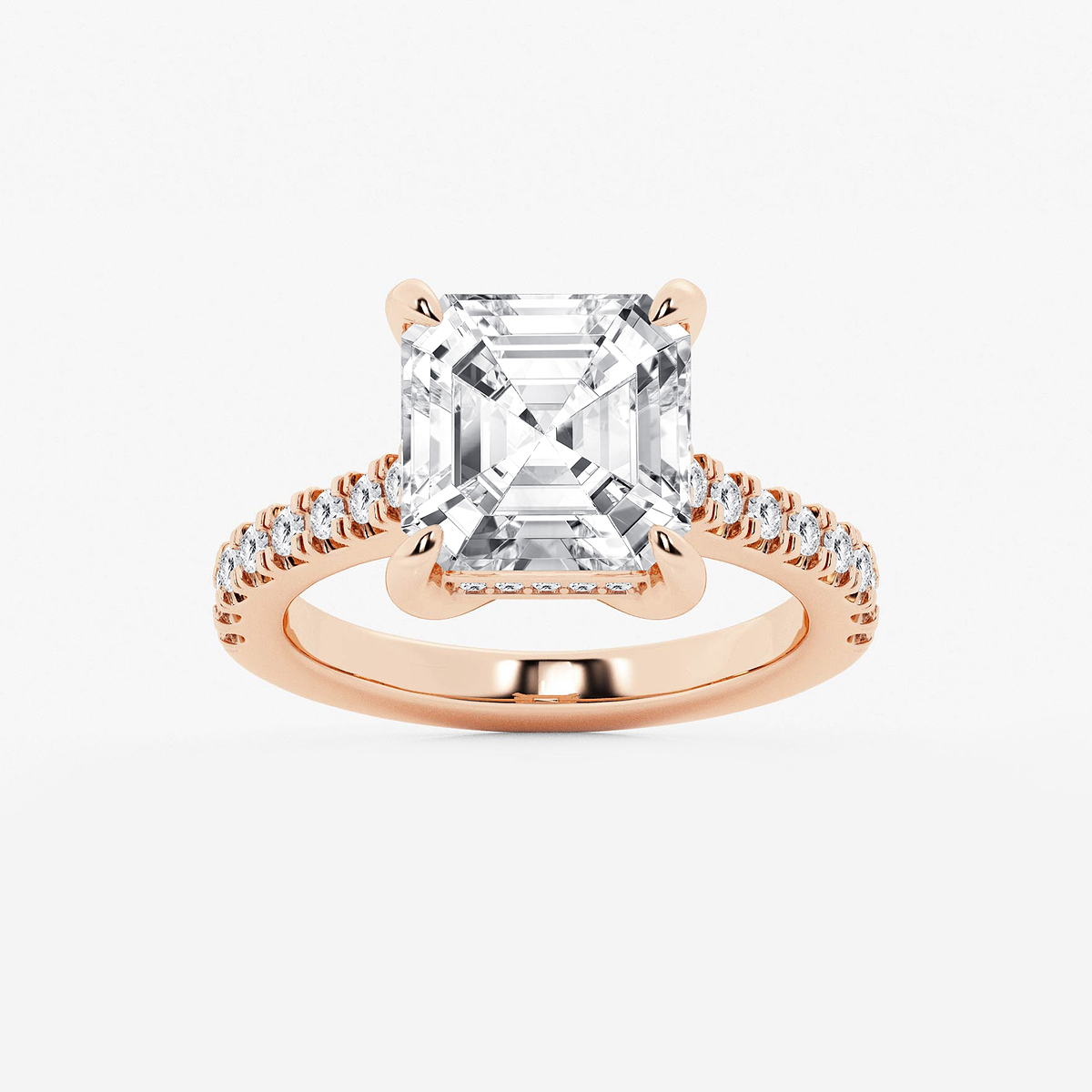 4 1/3 ctw Asscher Lab Grown Diamond Hidden Halo Engagement Ring