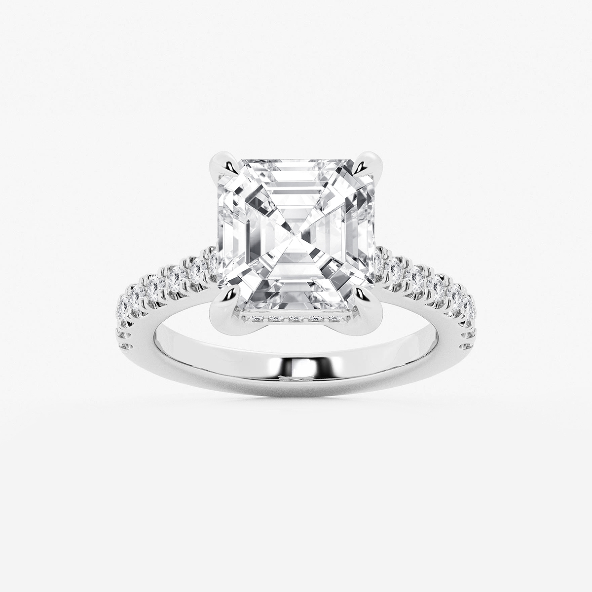 4 1/3 ctw Asscher Lab Grown Diamond Hidden Halo Engagement Ring