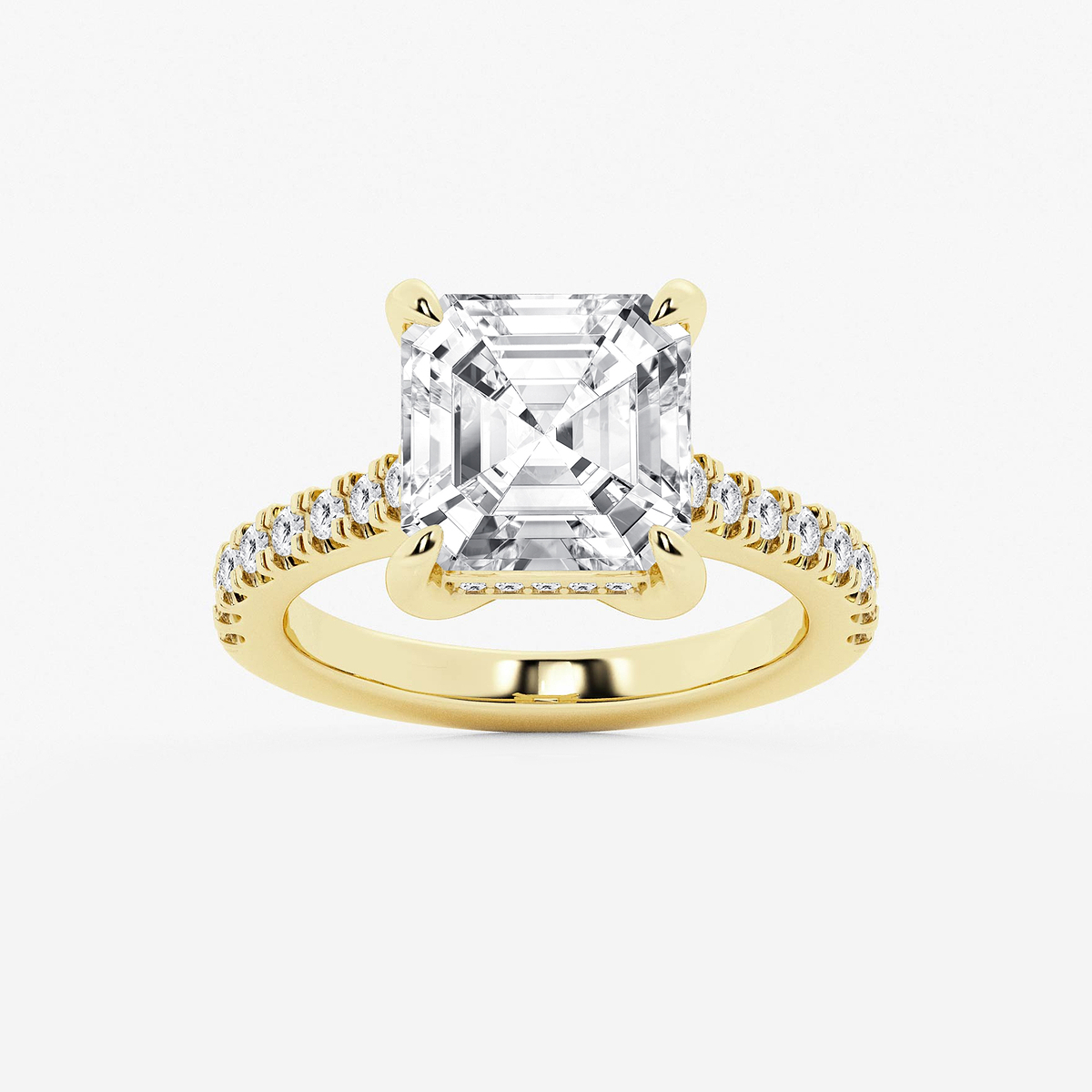 4 1/3 ctw Asscher Lab Grown Diamond Hidden Halo Engagement Ring