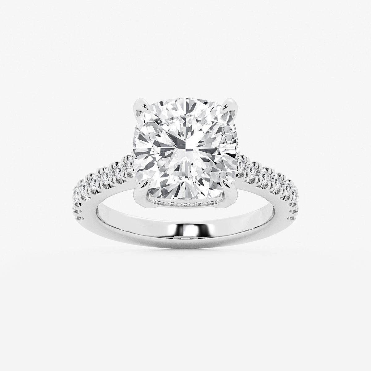 4 1/3 ctw Cushion Lab Grown Diamond Hidden Halo Engagement Ring