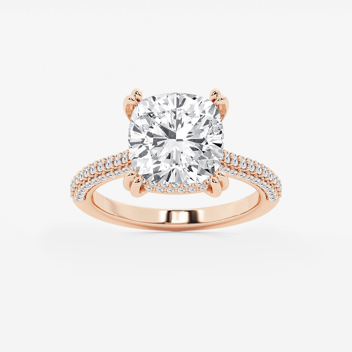 5 5/8 ctw Cushion Lab Grown Diamond Double Prong Hidden Halo Engagement Ring