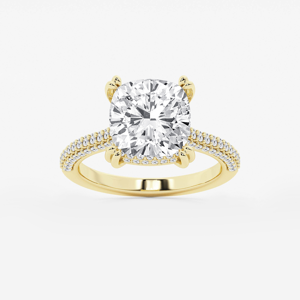 4 1/2 ctw Cushion Lab Grown Diamond Double Prong Hidden Halo Engagement Ring