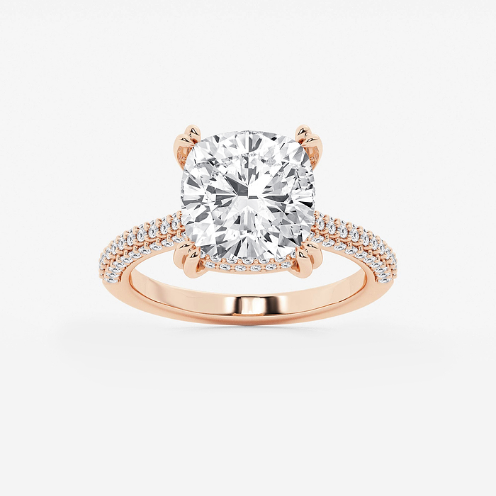 Lyra - 4 1/2 ctw Cushion Lab Grown Diamond Double Prong Hidden Halo Engagement Ring