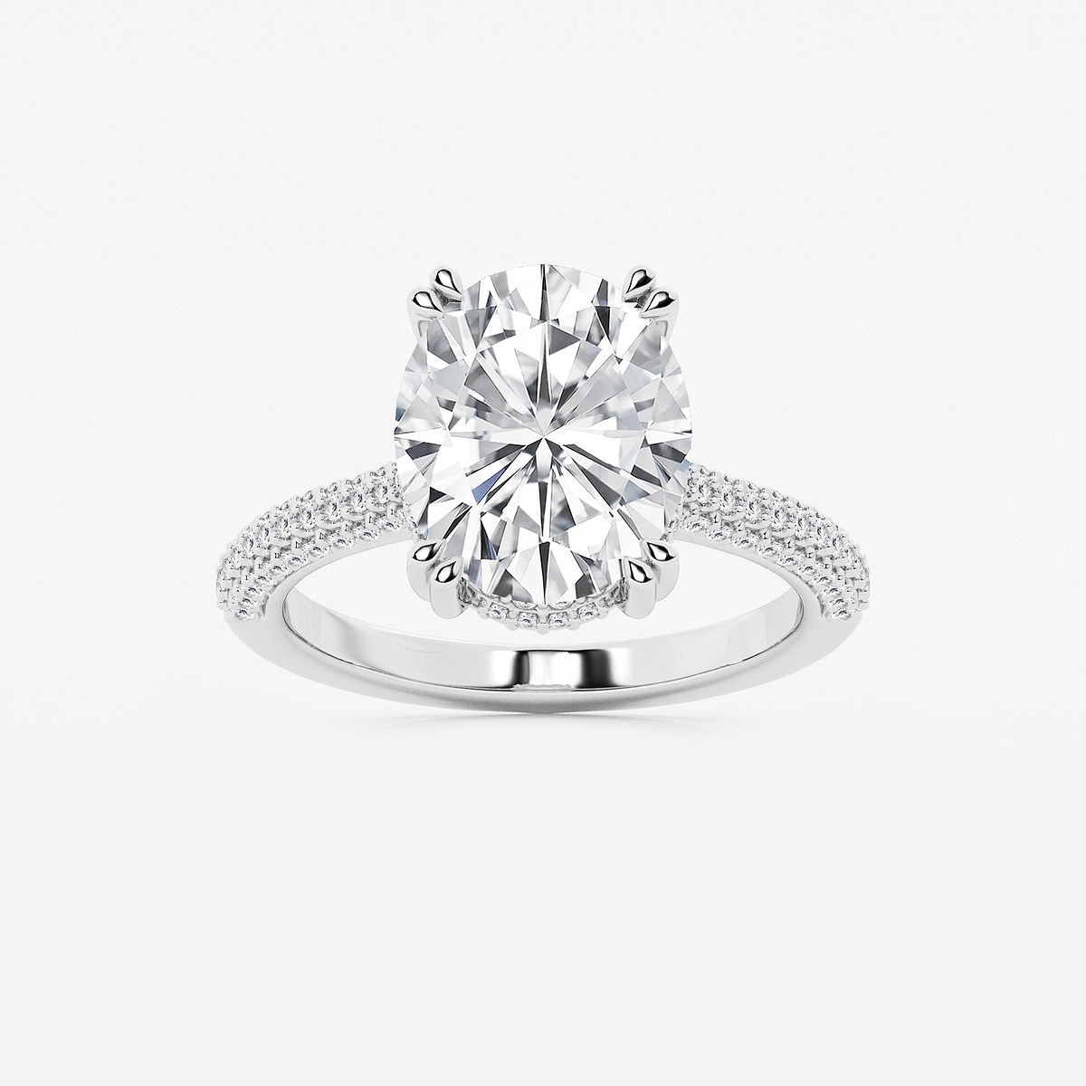 4 1/2 ctw Oval Lab Grown Diamond Double Prong Hidden Halo Engagement Ring