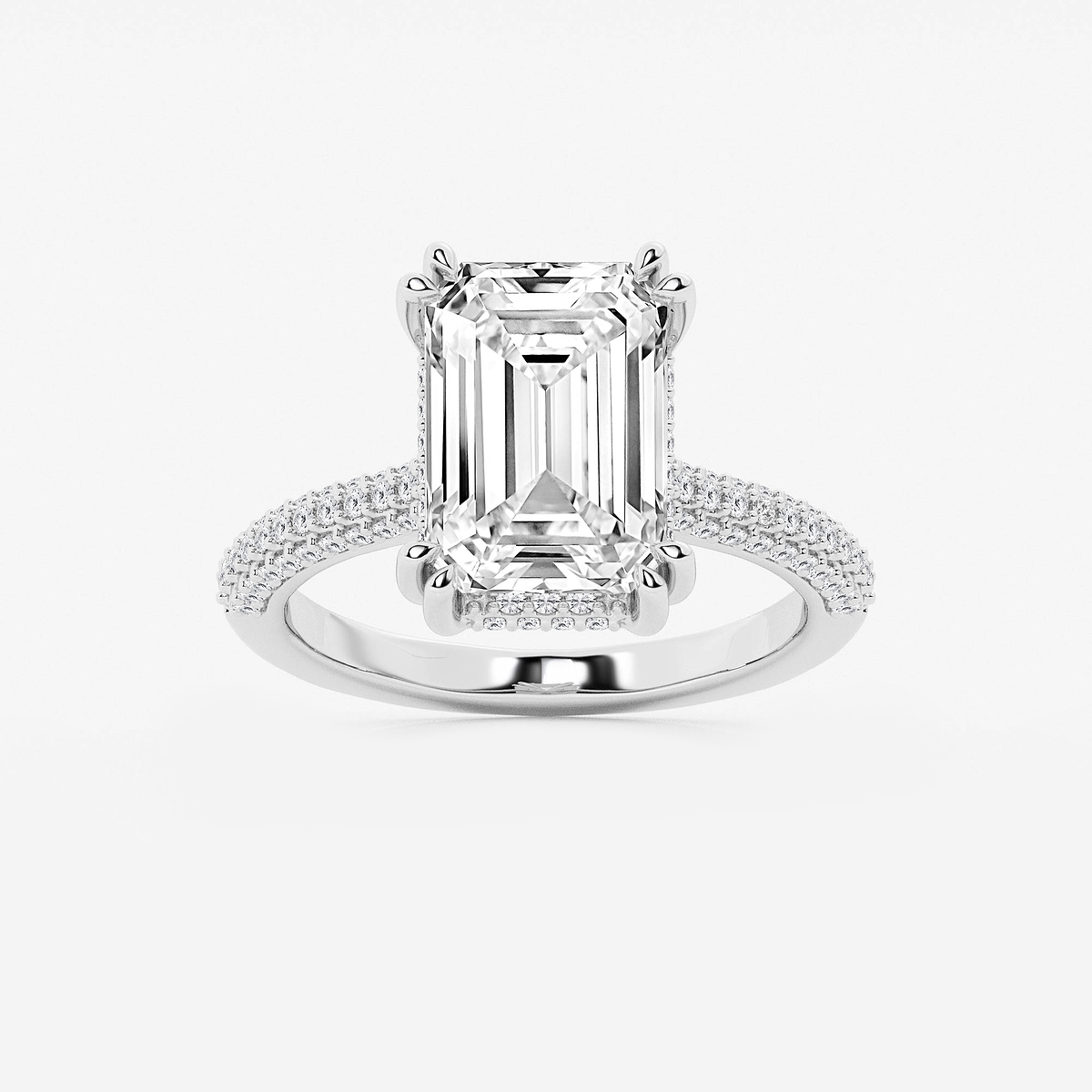5 5/8 ctw Emerald Lab Grown Diamond Double Prong Hidden Halo Engagement Ring