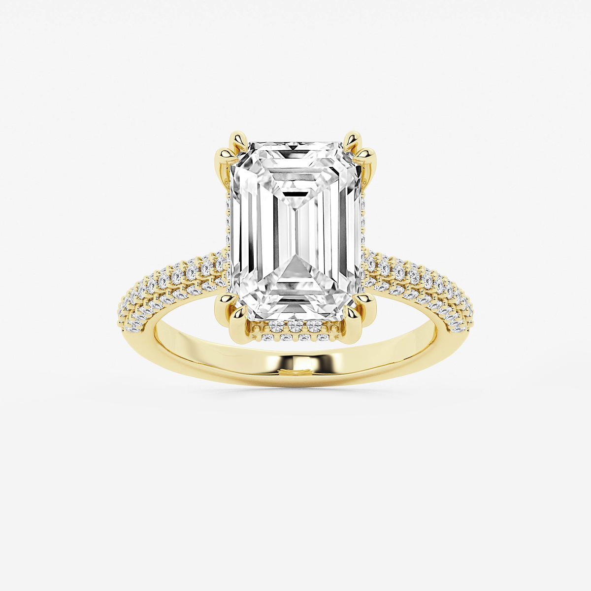 5 5/8 ctw Emerald Lab Grown Diamond Double Prong Hidden Halo Engagement Ring