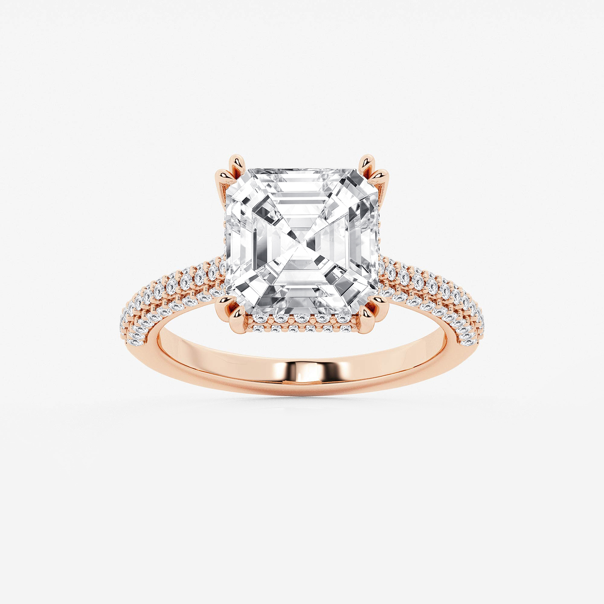 5 5/8 ctw Asscher Lab Grown Diamond Double Prong Hidden Halo Engagement Ring