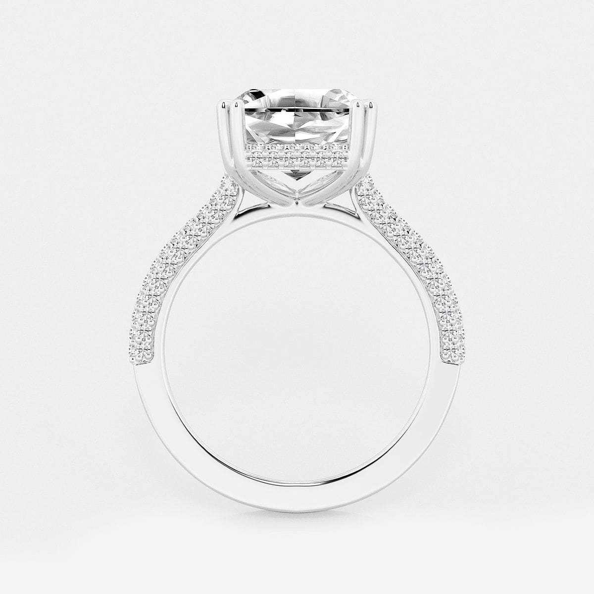 5 ctw Asscher Lab Grown Diamond Double Prong Hidden Halo Engagement Ring 18K White Gold, F, VS2
