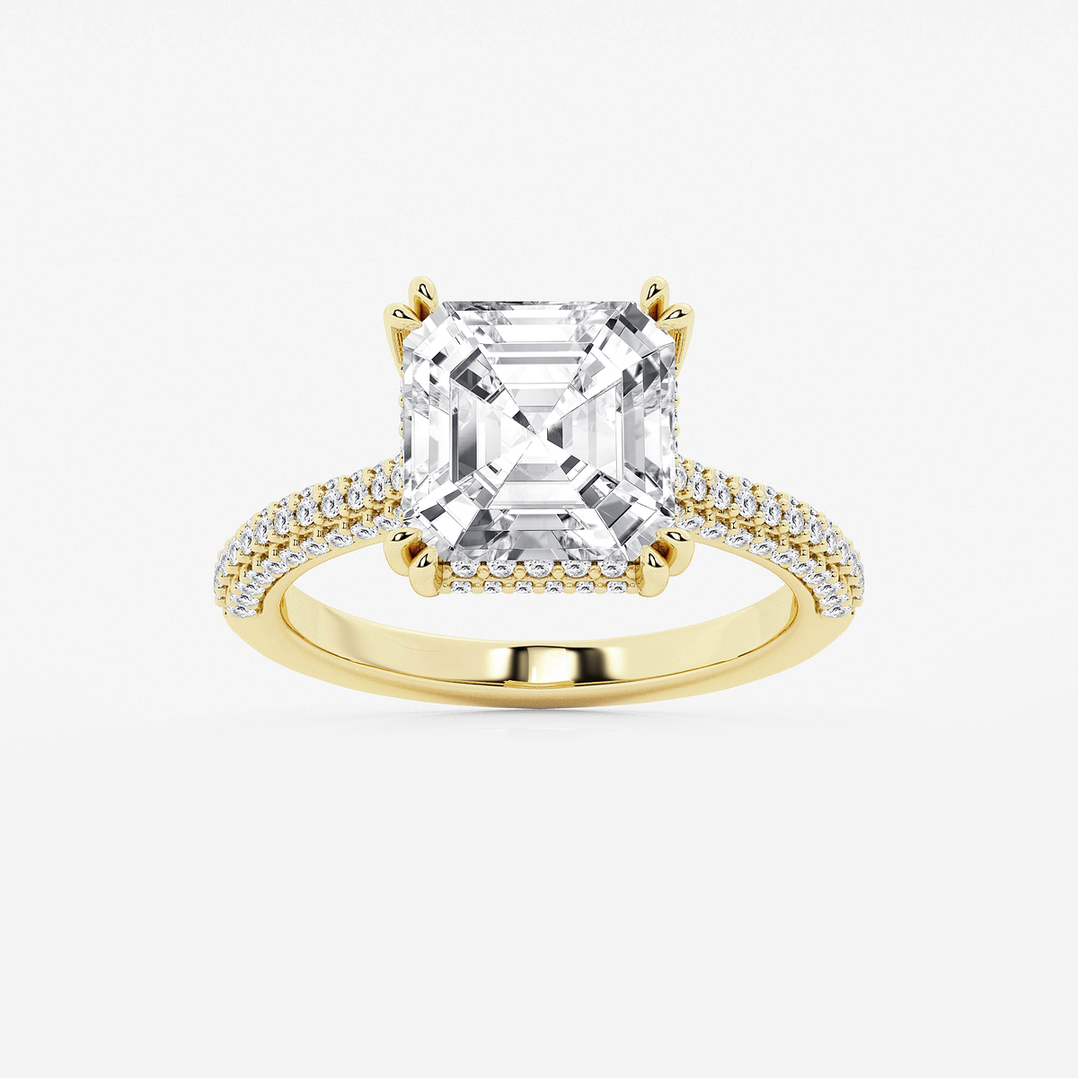 4 1/2 ctw Asscher Lab Grown Diamond Double Prong Hidden Halo Engagement Ring