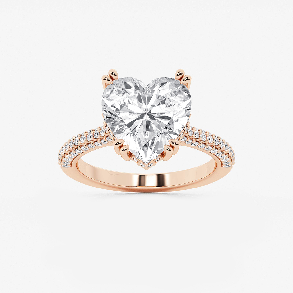 5 ctw Heart Lab Grown Diamond Double Prong Hidden Halo Engagement Ring
