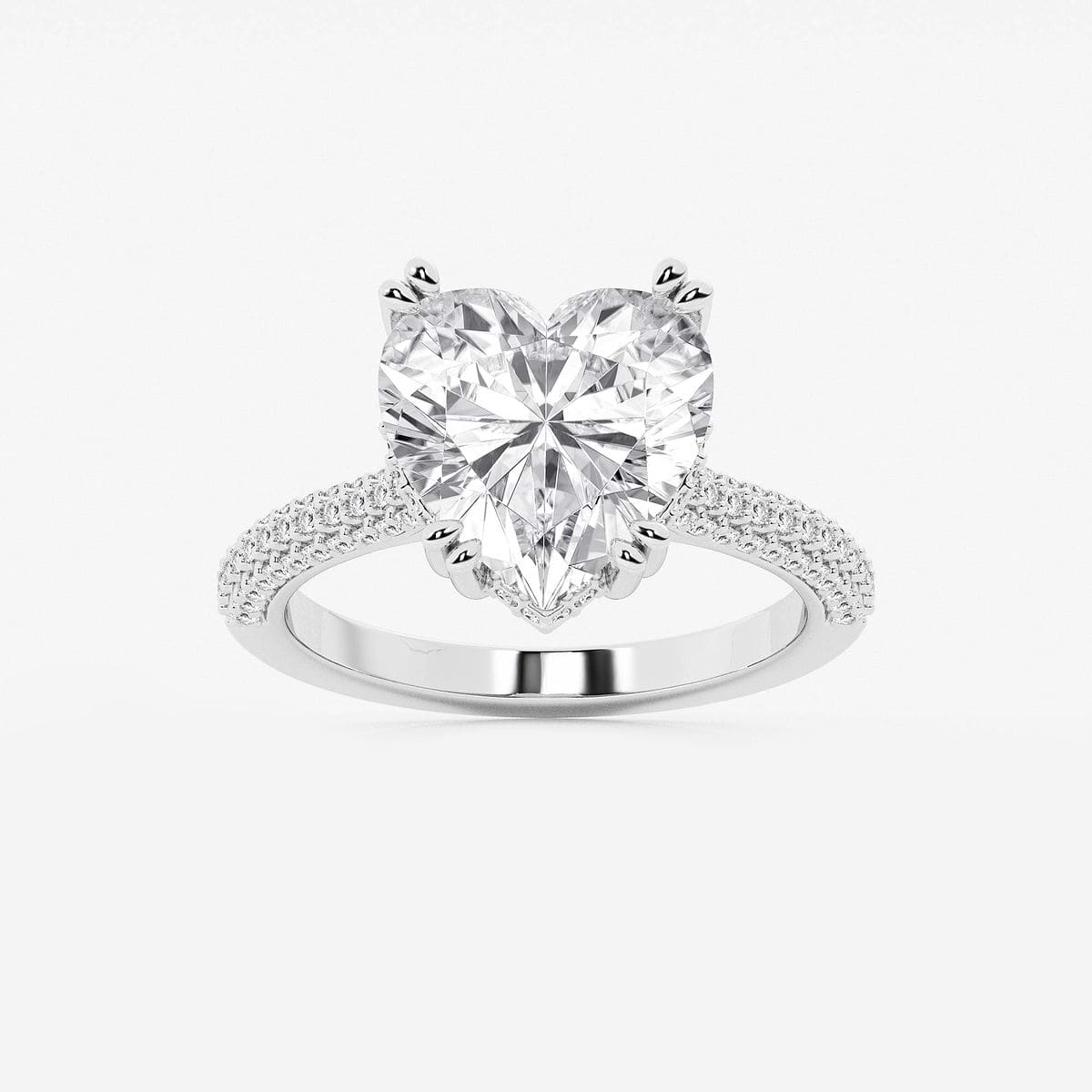5 ctw Heart Lab Grown Diamond Double Prong Hidden Halo Engagement Ring 18K White Gold, F, VS2