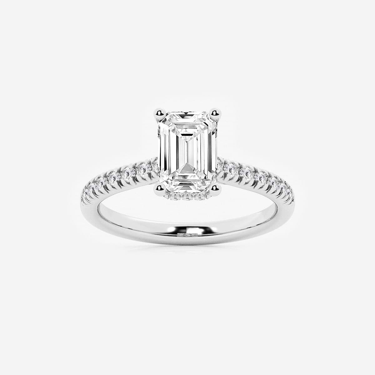 3 ctw Emerald Lab Grown Diamond Hidden Halo Engagement Ring 14K White Gold, E+, VS1+