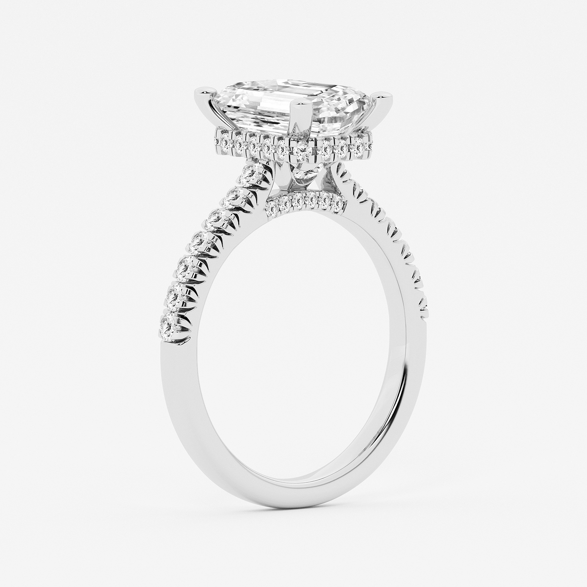 3 1/2 ctw Emerald Lab Grown Diamond Hidden Halo Engagement Ring 14K White Gold, E, VS1