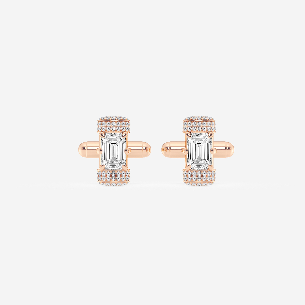 4 3/4 ctw Emerald Lab Grown Diamond with Round Pave Set Cufflinks