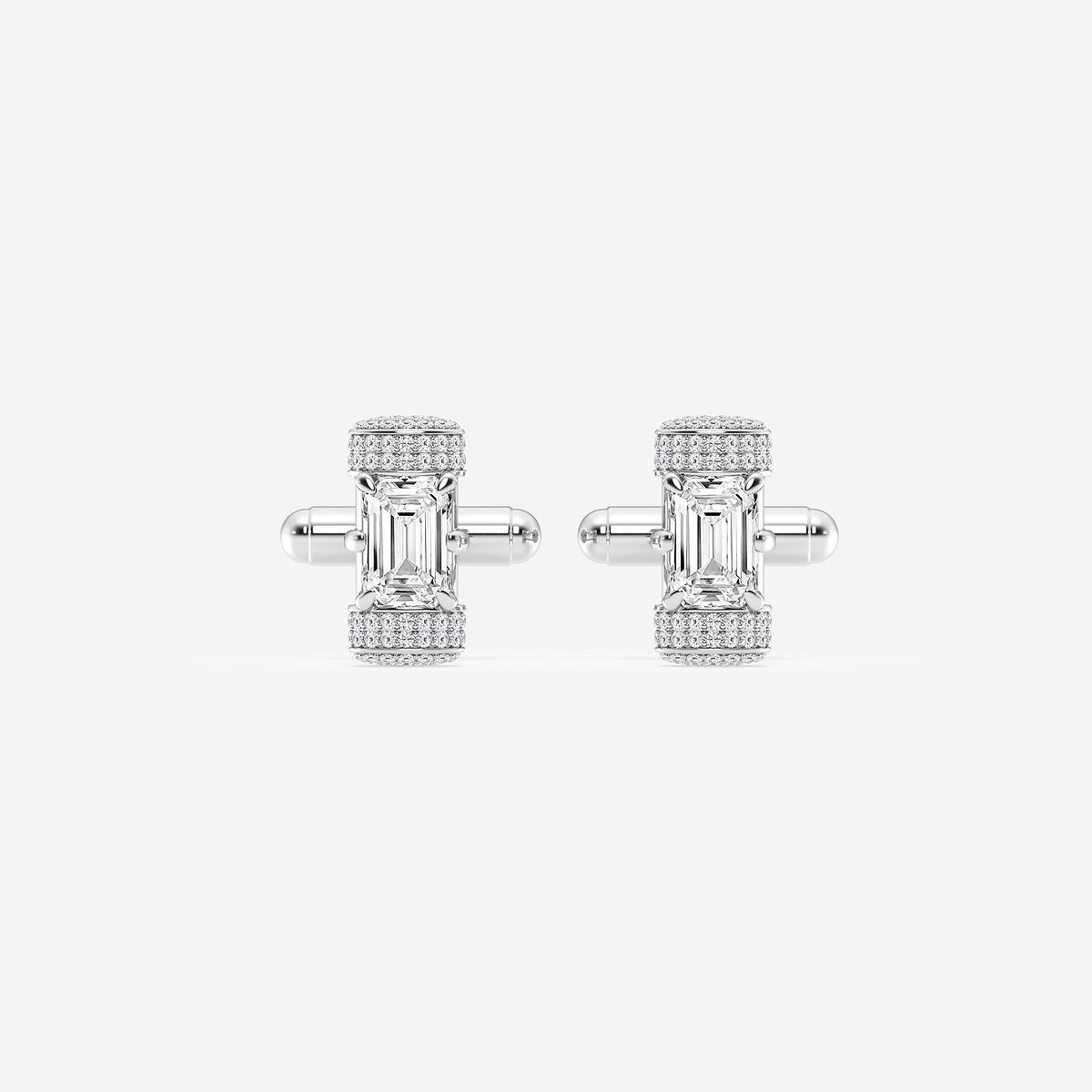4 3/4 ctw Emerald Lab Grown Diamond with Round Pave Set Cufflinks
